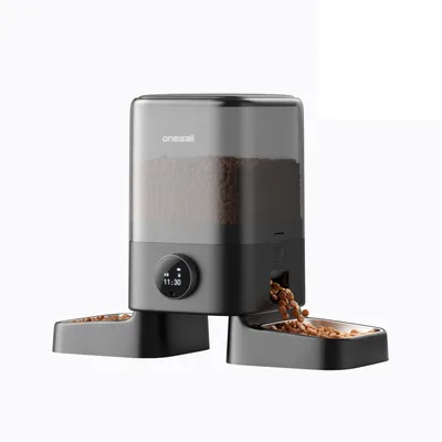 Alimentador automático oneisall H1 preto com duas tigelas de inox em lados opostos